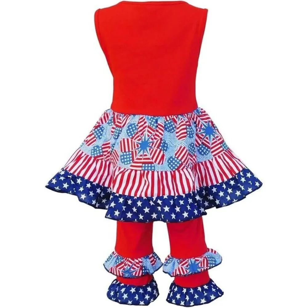 Ann Loren BNWT Girl's 4th Of July Stars‎ & Stripes Dress Set Size 4-5